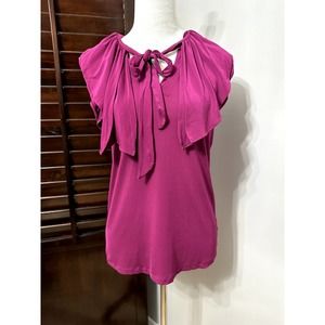Banana Republic Womens Blouse Purple Sleeveless V Neck Stretch Ruffles Tie M